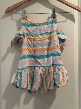 Oshkosh B’gosh Cold Shoulder elastic Ruffle Hem Stripe Pastel summer Dress size8